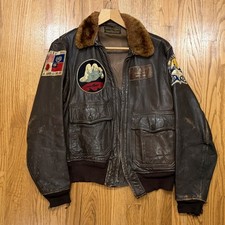 Vintage 1950s USN G-1 Leather Flight Jacket USS Shangri-La Patches Size 40 picture