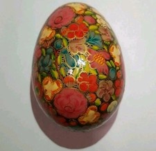 VTG Kashmir Hand Painted Floral Pisanka Wood Boho Easter Folk Spring 3.25