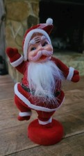 Vtg Flocked Dancing Santa Figurine Happy Smiling Plastic Face Felt 6 In Retro picture
