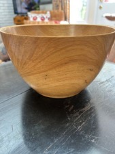 Hand Turned White Oak Wood bowl artist signed very fine illegible sig 5.5x10 picture