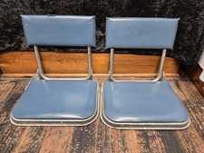 Vtg 1960s Folding Boat Stadium/Bleacher Seats Set Of 2 Blue Vinyl/Metal Frame picture