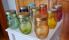 9 Glass Owl Coin Piggy Banks, multiple colors picture