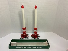 VTG-(2) METAL RED RIBBON ON GREENERY TAPER CANDLEHOLDERS w/12