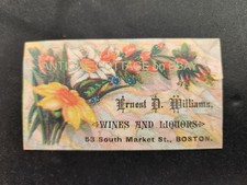 1880 antique ERNEST D WILLIAMS boston ma WINES LIQUORS victorian trade card picture