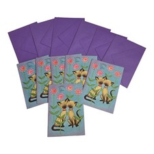 6 Vintage Siamese Cat Thank You Cards Unused MCM With Envelopes Sangamon Kitschy picture