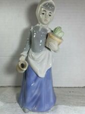 Porcelain Cactus Woman Figurine Babushka Pitcher and Flowers Vintage MCM picture