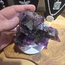 Zoned Purple Fluorite with Perched Galena & Sphalerite – Denton Mine, Illinois picture