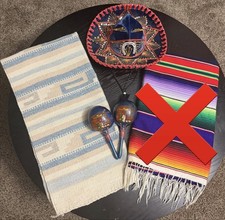 Vintage Mexican Sombrero, Maracas & Rug Lot picture