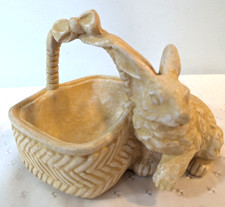 1995 Vintage Ceramic Fitz & Floyd  Bunny Rabbit  Woven Basket- Planter 6”H 7”W picture