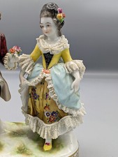 1900s Antique Volkstedt German Porcelain Lace Figurine Little Couple Marked Rare picture
