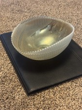 Antique EAPG Model Flint Ribbed Spiral White Opalescent Crimped Bowl 8.5