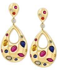 Diamond (7.12ct.t.w.) & Multi Sapphire Teardrop Earrings in 10K Yellow Gold Over picture