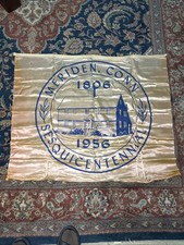 VTG 1955 Sesquince Centennial Flag Banner 32x40” Meriden Connecticut RARE MCM picture