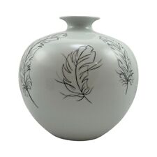 White Pomegranate Porcelain Vase With Black Feathers picture