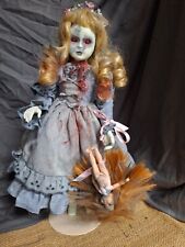 OOAK Doll With Her Doll, 15 In Tall, Handpainted, Halloween Prop, W/stand picture