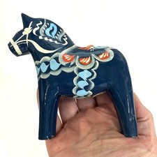 Vintage Dala Horse Grannas Olsen Blue 5” Swedish Folk Art READ picture