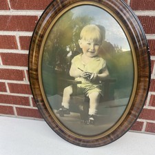Vintage Hand Tinted Child Portrait Photograph Framed Oval Glass 16x20 Art picture