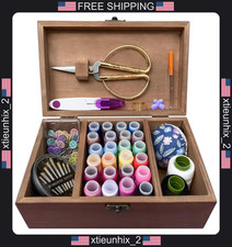 Wooden Sewing Kit Box with 24 Spools of Thread, Needles & Accessories picture