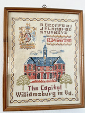 VTG Framed Cross Stitch Sampler Williamsburg Capital Alphabet 15x12 Cottage Core picture