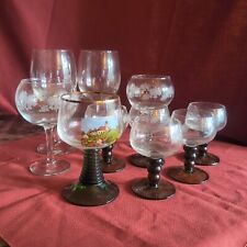 Vintage German Green Stem Etched Glass Wine Glasses  picture