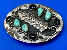Gorgeous  Native American Indian Artisan turquoise stones & Feathers belt buckle picture