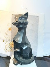 Vintage 1961 Universal Statuary Cubist Black Cat Mid Century Siamese Statue  picture