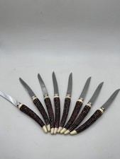 Vintage Federal Cutlery Faux Deer Horn Serrated Steak Knives - Set of 8 picture