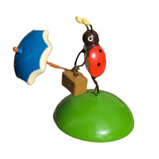 Erzgebirge  Ladybug with Umbrella & Suitcase Germany Vintage Miniture Figure picture