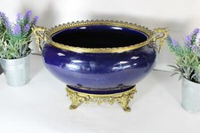 Antique bronze faience blue dragon satyr head jardiniere planter vase picture