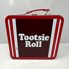 Tootsie Roll Metal Lunchbox Tin with Handle, Red & Brown Metal Lunch Box picture
