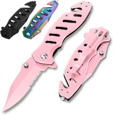 Tactical Legal Knife for Men Women - 2.68 Inch Serrated Blade - Small Black Pock picture