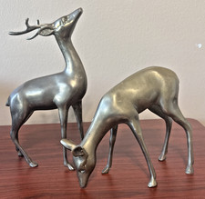 Vintage Solid Brass Deer Figurines Buck Doe Large Pair 10