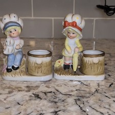 Vintage Jasco Little Luvkins Porcelain Candle Holder Figurine Lot of 2 (1978) picture