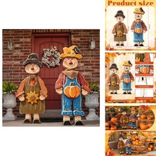 Beeveer 2 Pcs Fall Wooden Scarecrow Standing Porch Sign Outdoor Fall Decor picture
