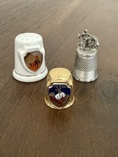 Lot of 3 Vintage Texas Souvenir Sewing Thimbles Pewter Cowboy Porcelain picture
