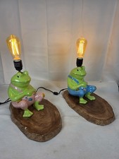 Pair Vintage Holland Mold Ceramic Frog Lamps Whimsical Cottagecore  picture