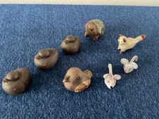 Lot of 8 VTG handmade small Clay Animals, Hedgehog, Cat, Ducks, Bird, Mice picture