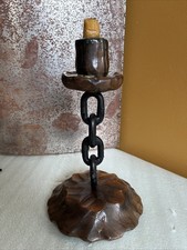 VTG Spanish Brutalist Chain Candlestick-Hand Carved Wooden Base Lobeco? Gothic picture