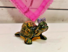 Vintage Green and Yellow  Speckle Glazed Ceramic Turtle Figurine 3.75