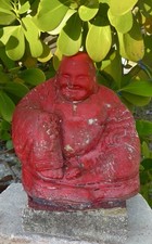 RARE  Antique Concrete Chinese Red Cinnabar Buddha picture