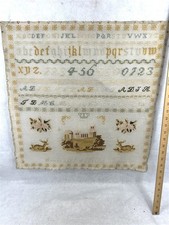 antique 1800s sampler school girl unframed 23x23 Maggie Dick age 13 Grosshill picture
