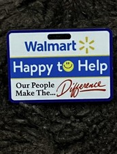 Rare Walmart Name Badge HAPPY TO HELP  Lapel Wood Pin picture