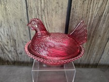 Vintage Indiana Glass Hen on Nest Cranberry 7