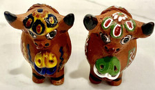 VTG PUCARA TORITO BULLS PERUVIAN CERAMIC TERRACOTTA HAND PAINTED FOLK ART pair picture