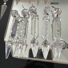 5 Antique Notched Vintage Lamp Lusters 3 3/4” Crystal Spear Prisms Replacement picture