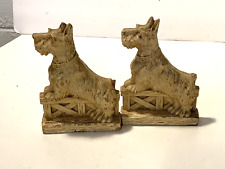 Vintage Sweet Pair of Syroco Type Wood Buff colored Scottie Dog Bookends picture