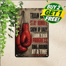 Red Boxing Gloves Motivational Quote Metal Tin Sign Fitness Gym Wall Decor picture