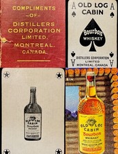 c1924 Old Log Cabin Antique Bourbon Bottle Poker Playing Cards & Joker Low Grade picture