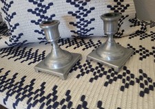Vintage pair of pewter candle stick holders picture