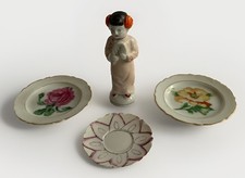 VTG Girl Figurine Miniature Porcelain Plate Gold Rim Flower Japan Lot Of 4 READ picture